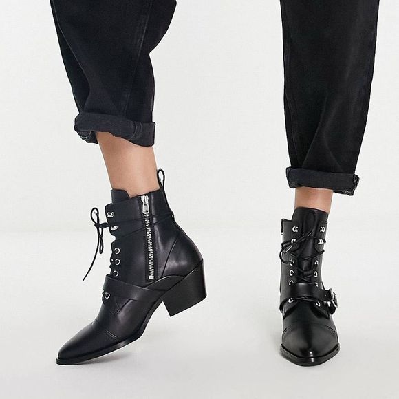 All Saints Katy Leather Ankle Booties Shoes 39 B7 - Picture 3 of 14